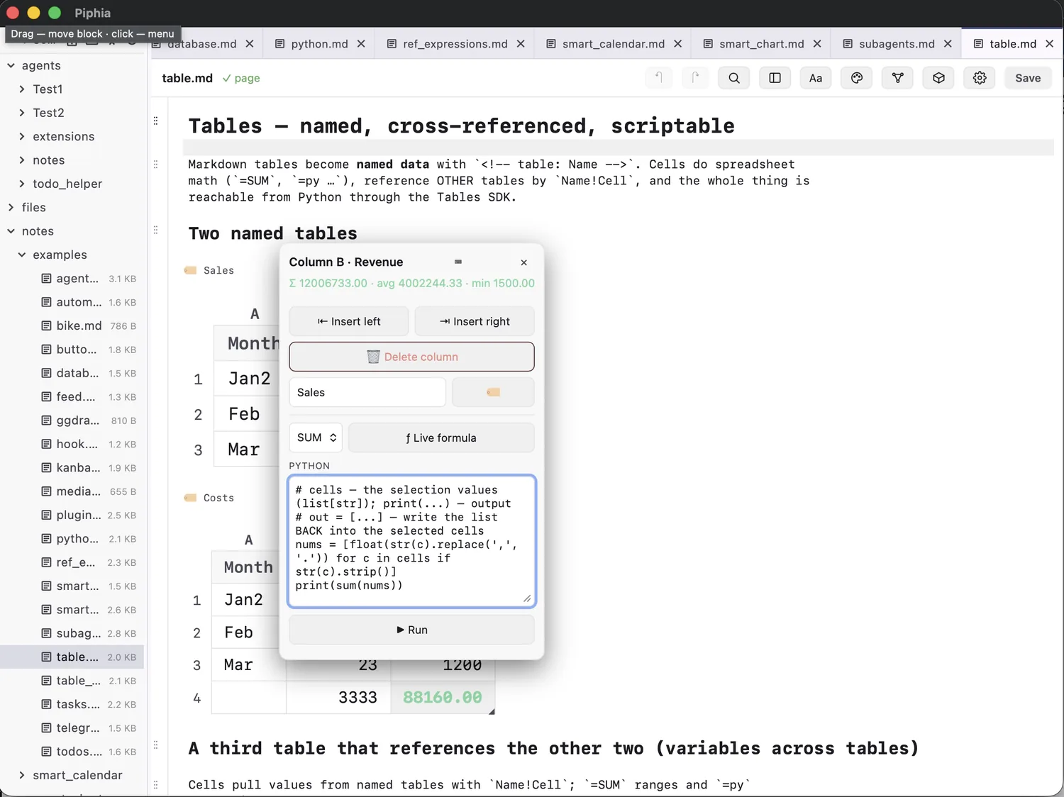 A SQLite database as a table view