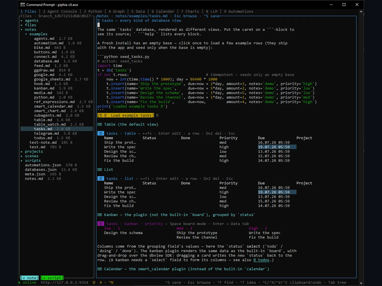 Python and a database together in a note