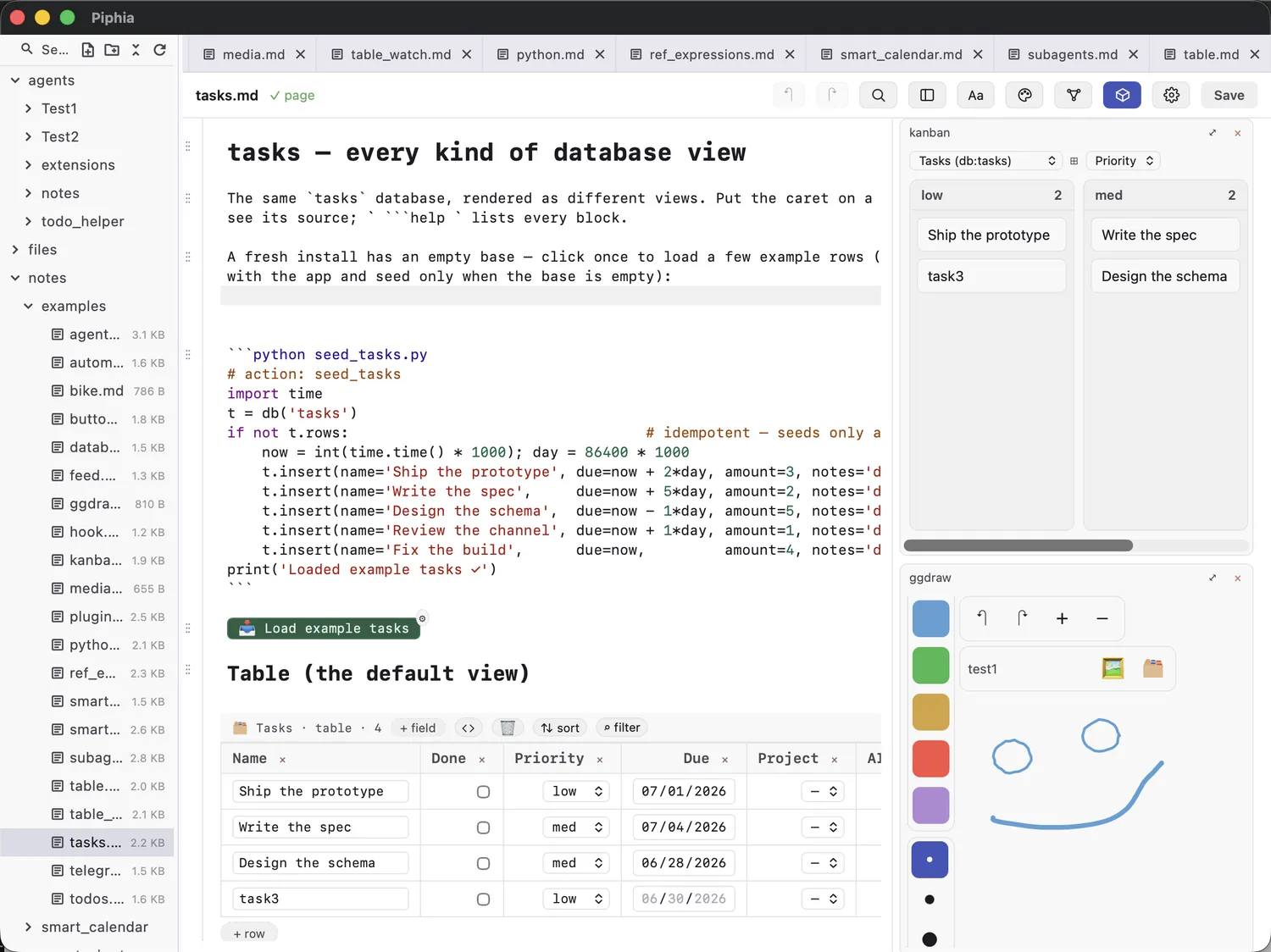 Python and a database together in a note